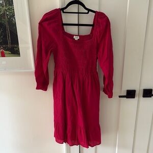 J. Crew Red Pleated Sundress with Bishop Sleeves